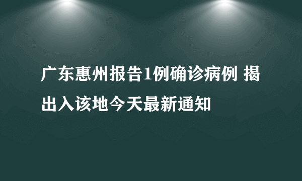 广东惠州报告1例确诊病例 揭出入该地今天最新通知